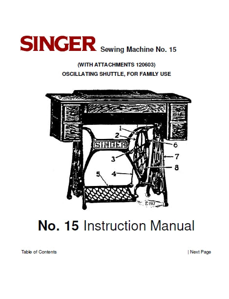 SINGER 15 WITH ATTACHMENTS 120603 INSTRUCTION MANUAL ENGLISH SEWING MACHINE