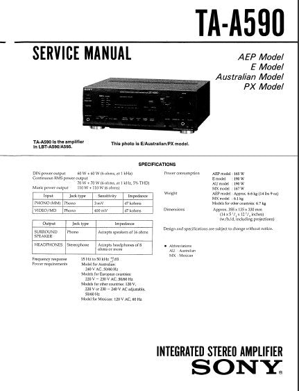 SONY TA-A590 SERVICE MANUAL BOOK IN ENGLISH INTEGRATED STEREO AMPLIFIER