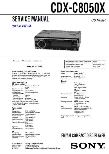 SONY CDX-C8050X SERVICE MANUAL IN ENGLISH FM AM CD PLAYER