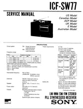 Load image into Gallery viewer, SONY ICF-SW77 SERVICE MANUAL ENGLISH LW MW SW FM STEREO PLL SYNTHESIZED RECEIVER
