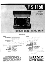 Load image into Gallery viewer, SONY PS-1150 SERVICE MANUAL IN ENGLISH AUTOMATIC STEREO TURNTABLE SYSTEM
