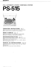 Load image into Gallery viewer, SONY PS-515 OPERATING INSTRUCTIONS MODE D'EMPLOI BEDIENUNGSANLEITUNG MANUAL DE INSTRUCCIONES ENG FRANC DEUT ESP FULL AUTOMATIC STEREO TURNTABLE SYSTEM
