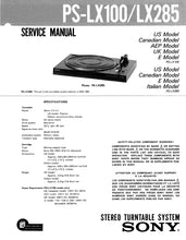 Load image into Gallery viewer, SONY PS-LX-100 PS-LX-285 PS-LX110 PS-LX295 SERVICE MANUAL IN ENGLISH STEREO TURNTABLE SYSTEM
