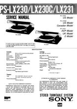 Load image into Gallery viewer, SONY PS-LX230 PS-LX230C PS-LX231 SERVICE MANUAL IN ENGLISH STEREO TURNTABLE SYSTEM
