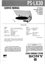 Load image into Gallery viewer, SONY PS-LX30 SERVICE MANUAL IN ENGLISH STEREO TURNTABLE SYSTEM

