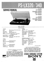 Load image into Gallery viewer, SONY PS-LX320 PS-LX340 SERVICE MANUAL IN ENGLISH STEREO TURNTABLE SYSTEM
