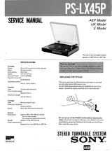 Load image into Gallery viewer, SONY PS-LX45P SERVICE MANUAL IN ENGLISH STEREO TURNTABLE SYSTEM
