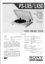 Load image into Gallery viewer, SONY PS-LX5 PS-LX5C SERVICE MANUAL IN ENGLISH STEREO TURNTABLE SYSTEM
