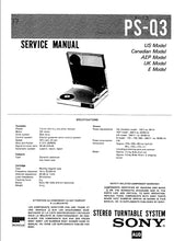 Load image into Gallery viewer, SONY PS-Q3 PS-Q3A SERVICE MANUAL IN ENGLISH STEREO TURNTABLE SYSTEM
