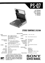 Load image into Gallery viewer, SONY PS-Q7 SERVICE MANUAL IN ENGLISH STEREO TURNTABLE SYSTEM
