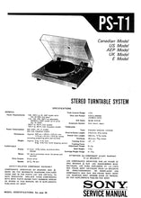 Load image into Gallery viewer, SONY PS-T1 SERVICE MANUAL IN ENGLISH STEREO TURNTABLE SYSTEM
