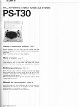 Load image into Gallery viewer, SONY PS-T30 OWNERS INSTRUCTION MANUAL MODE D'EMPLOI BEDIENUNGSANLEITUNG MANUAL DE INSTRUCCIONES ENG FRANC DEUT ESP FULL AUTOMATIC STEREO TURNTABLE SYSTEM
