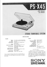 Load image into Gallery viewer, SONY PS-X45 SERVICE MANUAL IN ENGLISH STEREO TURNTABLE SYSTEM

