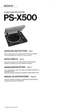 Load image into Gallery viewer, SONY PS-X500 OPERATING INSTRUCTIONS MODE D'EMPLOI BEDIENUNGSANLEITUNG MANUAL DE INSTRUCCIONES ENG FRANC DEUT ESP STEREO TURNTABLE SYSTEM
