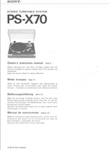 Load image into Gallery viewer, SONY PS-X70 OWNERS INSTRUCTION MANUAL MODE D'EMPLOI BEDIENUNGSANLEITUNG MANUAL DE INSTRUCCIONES ENG FRANC DEUT ESP STEREO TURNTABLE SYSTEM
