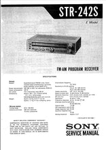 Load image into Gallery viewer, SONY STR-242S SERVICE MANUAL IN ENGLISH FM AM PROGRAM RECEIVER
