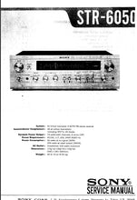 Load image into Gallery viewer, SONY STR-6050 SERVICE MANUAL IN ENGLISH FM STEREO FM AM RECEIVER
