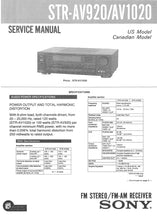 Load image into Gallery viewer, SONY STR-AV920 STR-AV1020 SERVICE MANUAL IN ENGLISH FM STEREO FM AM RECEIVER
