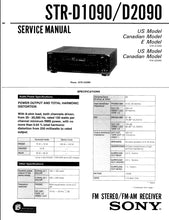 Load image into Gallery viewer, SONY STR-D1090 STR-D2090 SERVICE MANUAL IN ENGLISH FM STEREO FM AM RECEIVER
