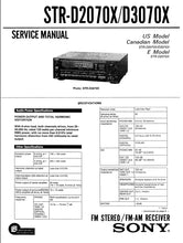 Load image into Gallery viewer, SONY STR-D2070X STR-D3070X SERVICE MANUAL IN ENGLISH FM STEREO FM AM RECEIVER
