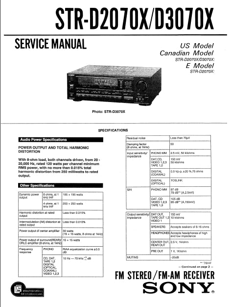 SONY STR-D2070X STR-D3070X SERVICE MANUAL IN ENGLISH FM STEREO FM AM RECEIVER