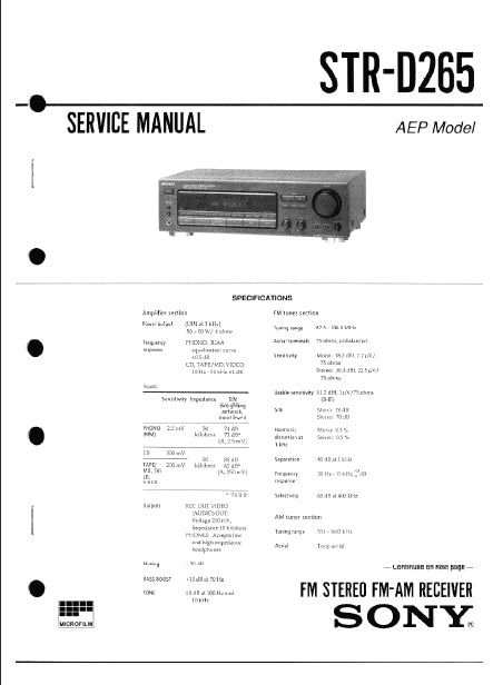 SONY STR-D265 SERVICE MANUAL IN ENGLISH FM STEREO FM AM RECEIVER