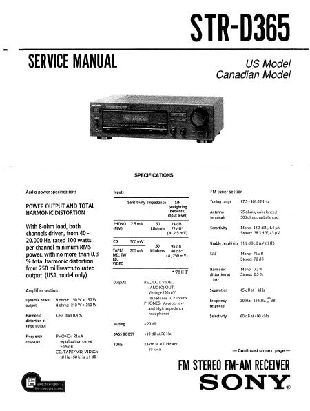 SONY STR-D365 SERVICE MANUAL IN ENGLISH FM STEREO FM AM RECEIVER