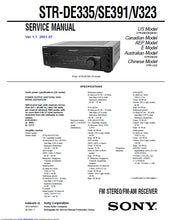 Load image into Gallery viewer, SONY STR-DE335 STR-SE391 STR-V323 SERVICE MANUAL IN ENGLISH FM STEREO FM AM RECEIVER
