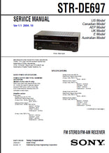 Load image into Gallery viewer, SONY STR-DE697 SERVICE MANUAL IN ENGLISH FM STEREO FM AM RECEIVER
