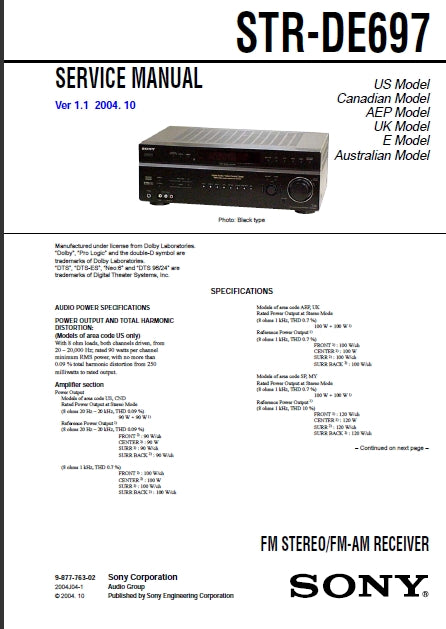 SONY STR-DE697 SERVICE MANUAL IN ENGLISH FM STEREO FM AM RECEIVER