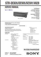 Load image into Gallery viewer, SONY STR-DE835 STR-DE935 STR-SE591 STR-V828 SERVICE MANUAL IN ENGLISH FM STEREO FM AM RECEIVER0
