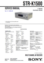 Load image into Gallery viewer, SONY STR-K1500 SERVICE MANUAL IN ENGLISH MULTI CHANNEL AV RECEIVER
