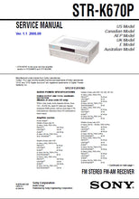 Load image into Gallery viewer, SONY STR-K670P SERVICE MANUAL IN ENGLISH FM STEREO FM AM RECEIVER
