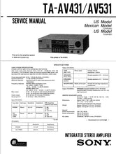 Load image into Gallery viewer, SONY TA-AV431 TA-AV531 SERVICE MANUAL ENGLISH INTEGRATED STEREO AMPLIFIER
