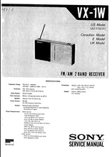 Load image into Gallery viewer, SONY VX-1W SERVICE MANUAL IN ENGLISH FM AM 2 BAND RECEIVER
