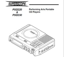 Load image into Gallery viewer, SUPERSCOPE PSD-220 PSD-230 OWNERS MANUAL PERFORMING ARTS PORTABLE CD PLAYERS
