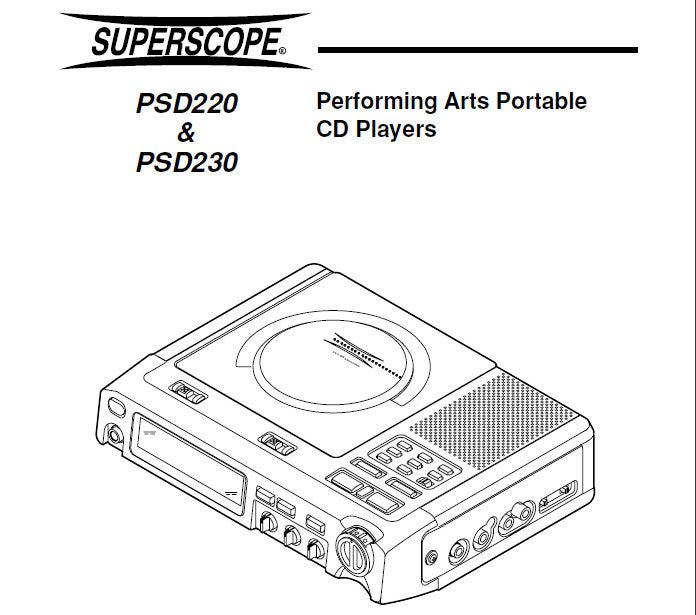 SUPERSCOPE PSD-220 PSD-230 OWNERS MANUAL PERFORMING ARTS PORTABLE CD PLAYERS