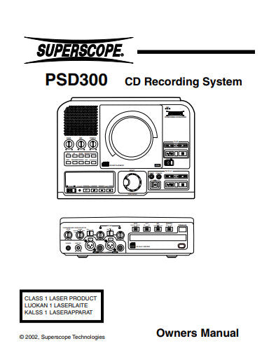 SUPERSCOPE PSD300 OWNERS MANUAL CD RECORDING SYSTEM
