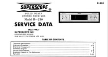 Load image into Gallery viewer, SUPERSCOPE R-230 SERVICE DATA SOLID STATE STEREO RECEIVER
