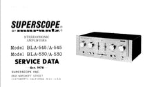 Load image into Gallery viewer, SUPERSCOPE BLA-545 A-545 BLA-530 A-530 SERVICE DATA IN ENGLISH STEREOPHONIC AMPLIFIERS
