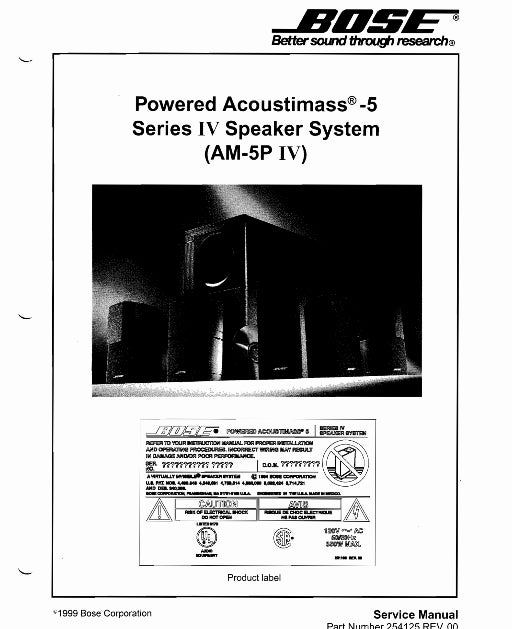 BOSE ACOUSTIMASS 5 SERIES IV AM-5P IV POWERED SPEAKER SYSTEM SERVICE MANUALINC BLK DIAG PCBS SCHEM DIAGS AND PARTS LIST 57 PAGES ENG