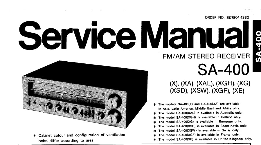 TECHNICS SA-400 SERVICE MANUAL IN ENGLISH  FM AM STEREO RECEIVER