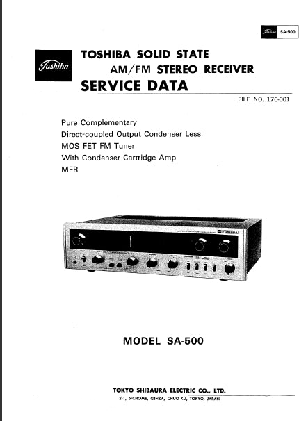 TOSHIBA SA-500 SERVICE DATA IN ENGLISH SOLID STATE AM FM STEREO RECEIVER