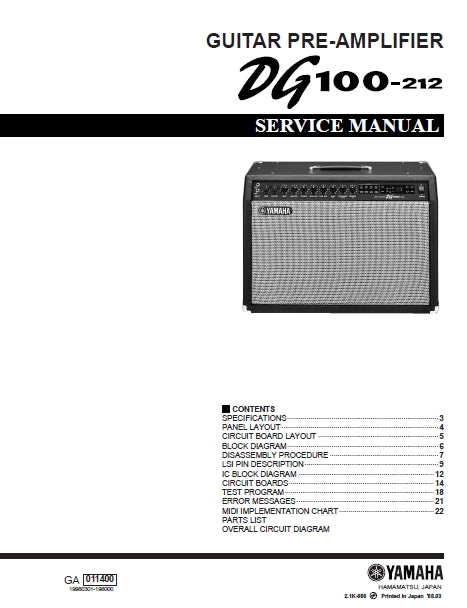 YAMAHA DG100-212 SERVICE MANUAL BOOK IN ENGLISH GUITAR PRE-AMPLIFIER