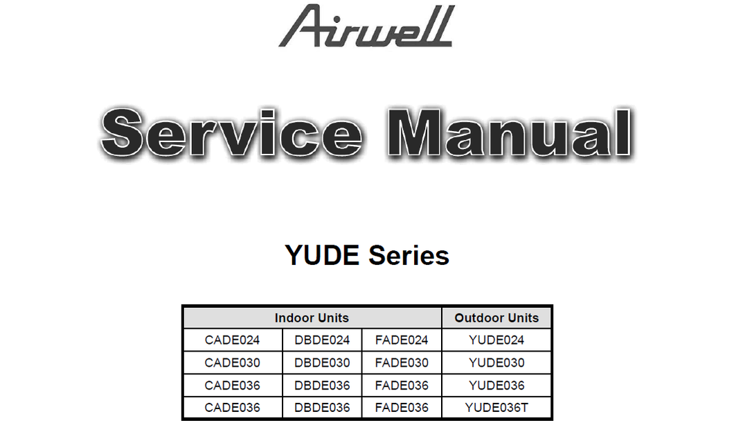 AIRWELL CADE024 YUDE SERIES SERVICE MANUAL BOOK IN ENGLISH AIR CONDITIONERS