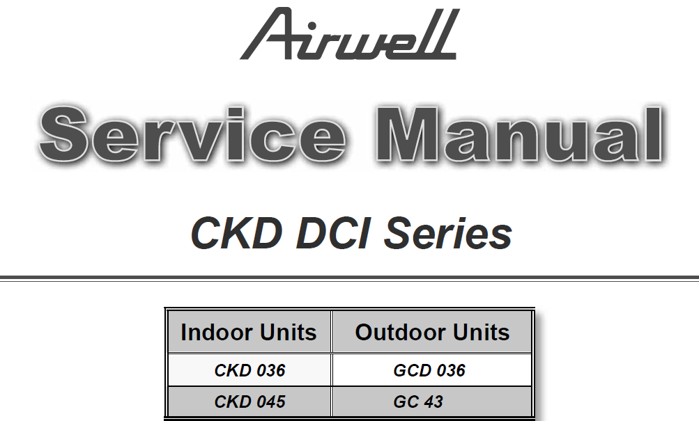 AIRWELL CKD036 CKD DCI SERIES SERVICE MANUAL BOOK IN ENGLISH AIR CONDITIONERS