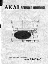 Load image into Gallery viewer, AKAI AP-D3 AP-D3C SERVICE MANUAL BOOK IN ENGLISH FULL AUTO DIRECT DRIVE TURNTABLE
