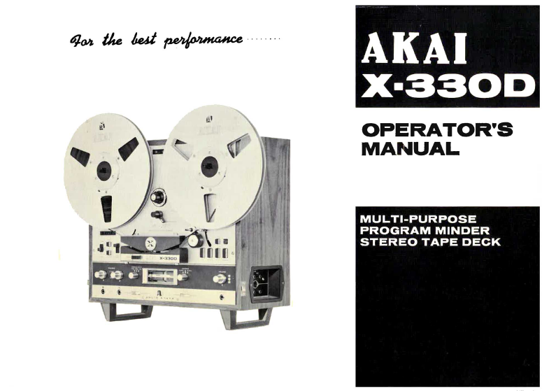 AKAI X-330D OPERATOR'S MANUAL BOOK IN ENGLISH STEREO TAPE DECK