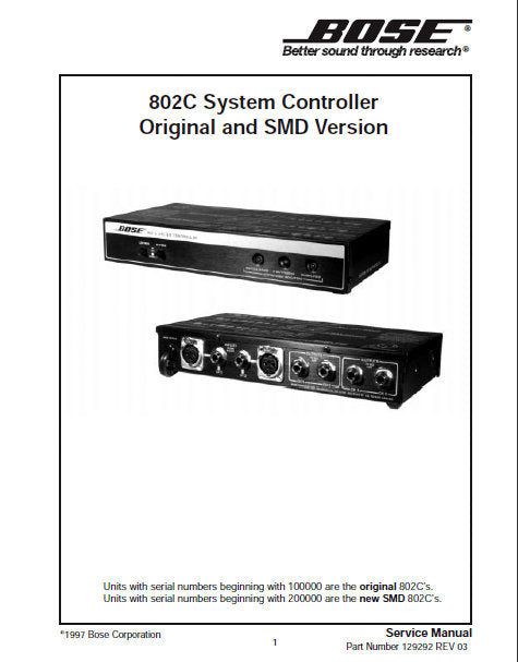 BOSE 802C SERVICE MANUAL BOOK IN ENGLISH SYSTEM CONTROLLER ORIGINAL AND SMD VERSION