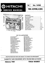 Load image into Gallery viewer, HITACHI TRK-8290E TRK-8290E(BS) SERVICE MANUAL BOOK IN ENGLISH CASSETTE TAPE RECORDER WITH FM SW MW LW RADIO
